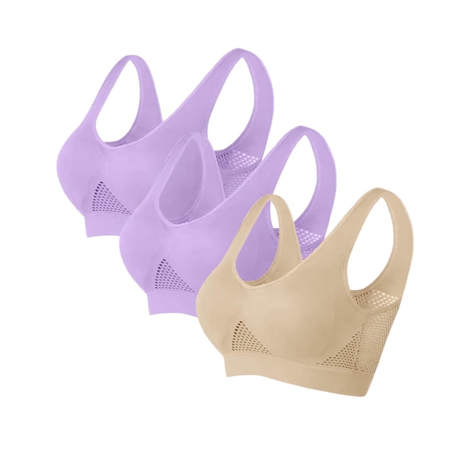 Timegard 3pc Sports Bras for Women Plus Size Full Support Mesh Wireless Breathable Comfort Workout Bras