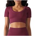 thumbnail image 1 of Besolor Womens Short Sleeve Cropped Workout Tops Round Neck Ribbed Knit Athletic Yoga Running Slim Fitted Gym Shirts, 1 of 6