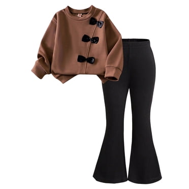 Curenmufel Ensembles pour Ado Fille Ensembles Vêtements Fillette 2 Pcs Survêtement Fille Vêtements d'Entraînement Chandails à Manches Longues+pantalons de Survêtement 5T 6T (Café,5-6 Ans)