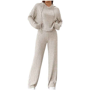 Besolor Womens Soft Knit 2 Piece Sweater Sets Long Sleeve Hoodies Sweatshirts Loose Long Pants Loungewear Sweatsuits