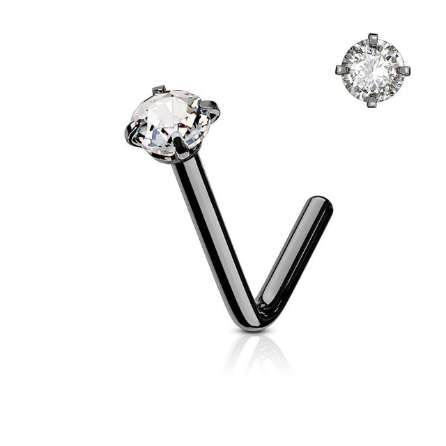 Nose Ring Stud L-Shape Surgical Steel Screw Piercing 3MM Set CZ Gem 20G 18G 6MM