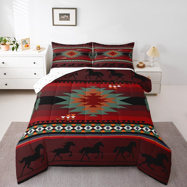 Erosebridal Boho Geometry Comforter Sets Queen Size,Tribal Aztec Bedding Queen Comforter Set,Bohemian Bedroom Decor,Reversible,Breathable,3-Piece
