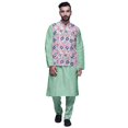 thumbnail image 1 of Atasi Mandarin Collar Traditional Solid Kurta Pajama with Printed Jacket Set, 1 of 3