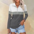 thumbnail image 2 of Plebaso Chemises à Manches Longues pour Femmes à Blocs de Couleur Quart Zip Hauts Décontractés Col Pull Blouses pour Femmes, 2 of 7