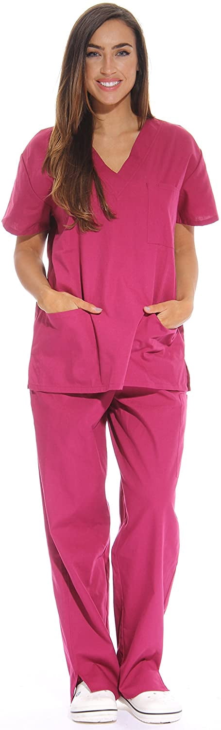 Greswe Women's V-Neck Medical Scrub Set with Cargo Pant, Multiple Pockets