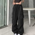 thumbnail image 1 of LSLJS Women's Casual Pants Cowboy Pocket Straight Cylinder Overalls Solid Color, 1 of 6