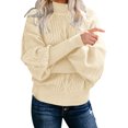 thumbnail image 2 of Ladies Mid Neck Sweater Patchwork Knitting Sweaters Loose Long Sleeve Knit Pullover Fleece Sweaters for Women Solid Color Sweater Pullover Fireside Sweater Top, 2 of 6