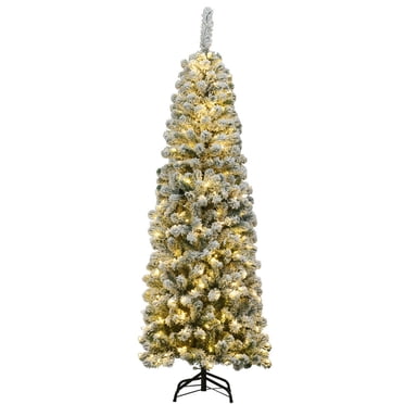 Gymax Sapin de Noël Crayon Enneigé de 6 Pi Pré-Illuminé Décoration des Fêtes