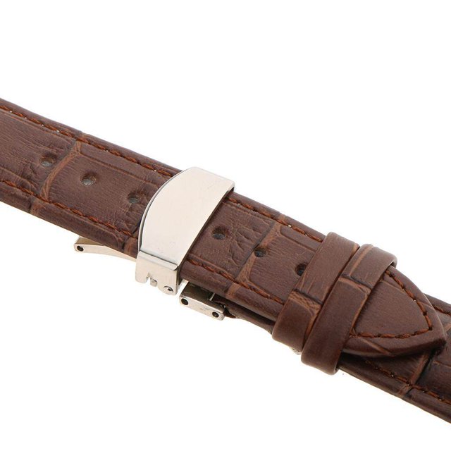 thinsony Leather Watch Band Butterfly Deployment Clasp Buckle Coffee 22mm