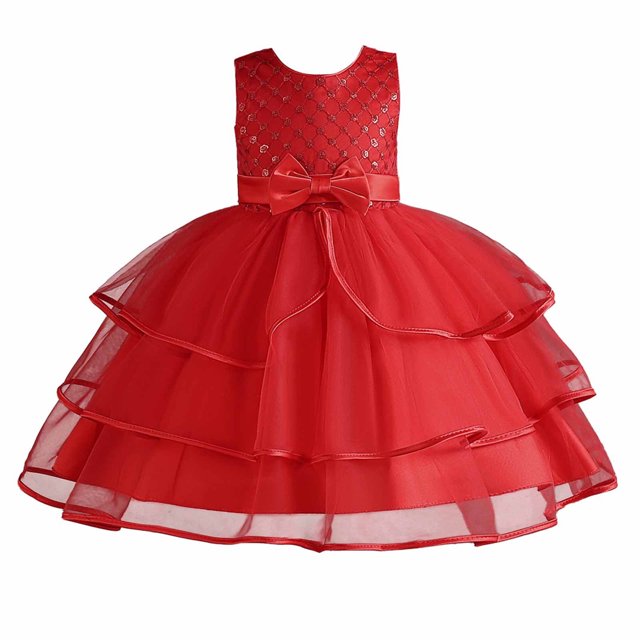 Penkiiy Robe Sans Manches Brodée en Maille pour Filles, Robe de Princesse, Robe d'Été Rouge 2023