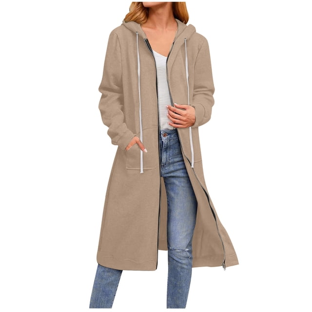 LOVZFMLL Vestes pour Femmes Décontractées Unies à Manches Longues avec Poche Zippée Sweat à Capuche