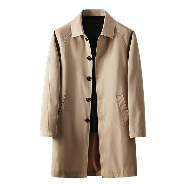 Lovzfmll Men's Trench Coat Mid-Length Button Front Notched Lapel Pockets Khaki, XL