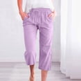 thumbnail image 2 of Plebaso Womens Elastic Waist Capris Pants Solid Color Straight Wide Leg Trousers With Pockets Ladies Casual Trousers, 2 of 6