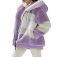 thumbnail image 1 of Women Fuzzy Fleece Hooded Coat Open Front Color Block Fluffy Hoodies Jacket Outwear with Pockets, 1 of 3