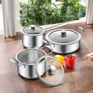 Bamboohart 6 Piece Non-Stick Kitchen Induction Cookware Set  Stainless Steel Cookware Set For Induction/Electric And Gas Cooktops  Non-Stick  Dishwasher Safe