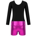 thumbnail image 4 of TiaoBug Girls 2Pcs Rhinestone Tracksuit Long Sleeve Gymnastics Dance Outfit Leotard with Shorts Unitard C06 14, 4 of 7