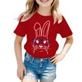 thumbnail image 2 of PMVFHDE T-Shirt Imprimé Lapin de Pâques pour Filles - Mignon Col Rond Manches Courtes pour Printemps Vacances, Fête de Pâques & Tenues Décontractées (Doux & Confortable) Rouge, 3-4 Ans, 2 of 3