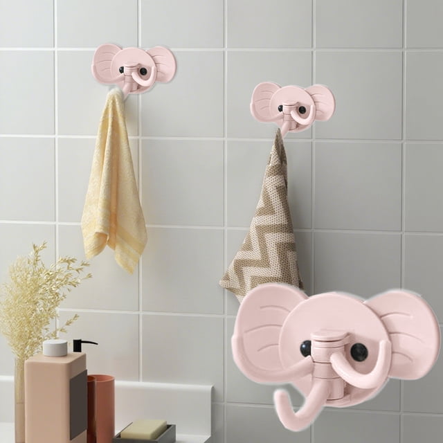 QTOCIO 1 Piece Elephants Shape Wall Hook Strong Adhesive Traceless Hanger Suitable For Home Kitchen Bathroom Organization Durables Material Rotating Designs Cute Decor