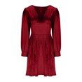 thumbnail image 4 of Birdeem Robe Aguichant pour Femmes Col en V Dos Fermeture Éclair Manches Trompette Plissée Satin Taille Haute, 4 of 6