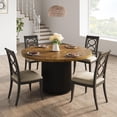 thumbnail image 1 of Round Dining Table 47 Inch for 4-6 People, Kitchen Table with Sturdy Waveform Metal Pedestal Base, Farmhouse Circle Table for Dining Room Kitchen, Brown (Not Included Chairs), 1 of 11