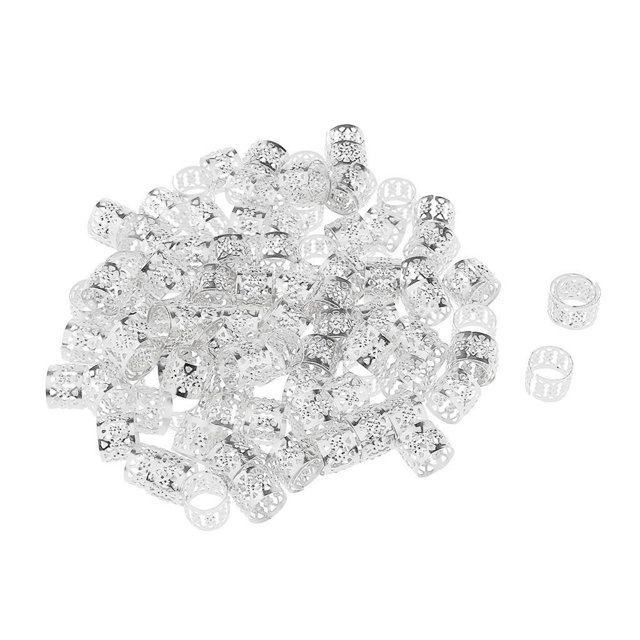 HILABEE 100 Pcs/Ensemble Perles de Barbe Dreadlocks Cheveux Anneaux Manchettes en Métal Tubes, 100 Pcs