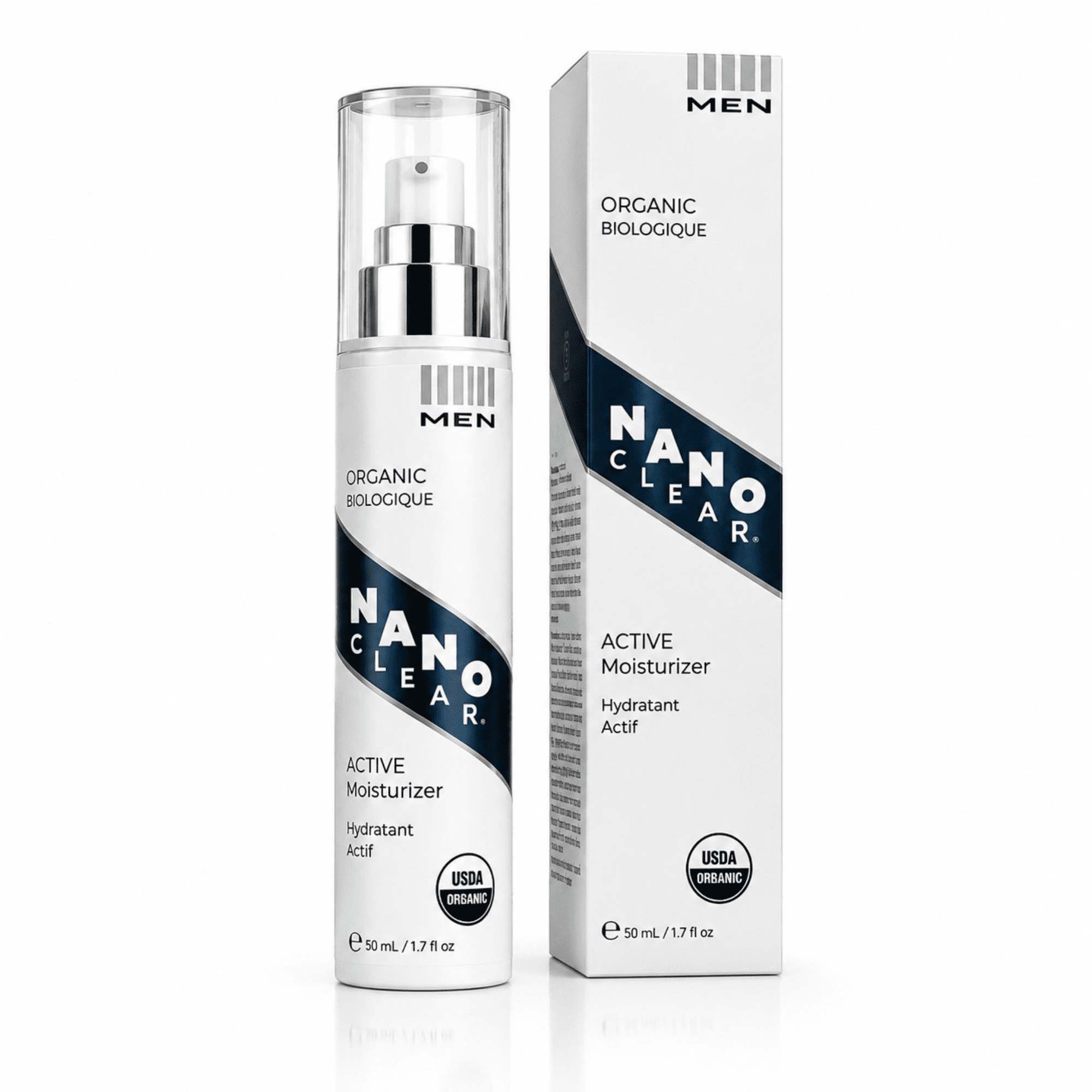 Nano Clear Active Moisturizer for Men, Organic Face Cream for Sensitive Skin, Lightweight Daily Hydrating Moisturizer, USDA Organic, Made in Canada, 50 mL