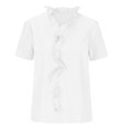 thumbnail image 3 of Pompotops Women's Casual Solid Color Ruffle Collar Long Sleeve Ruffle Shirt Blouse V-Neck Short Sleeve Shirt Tops, 3 of 7