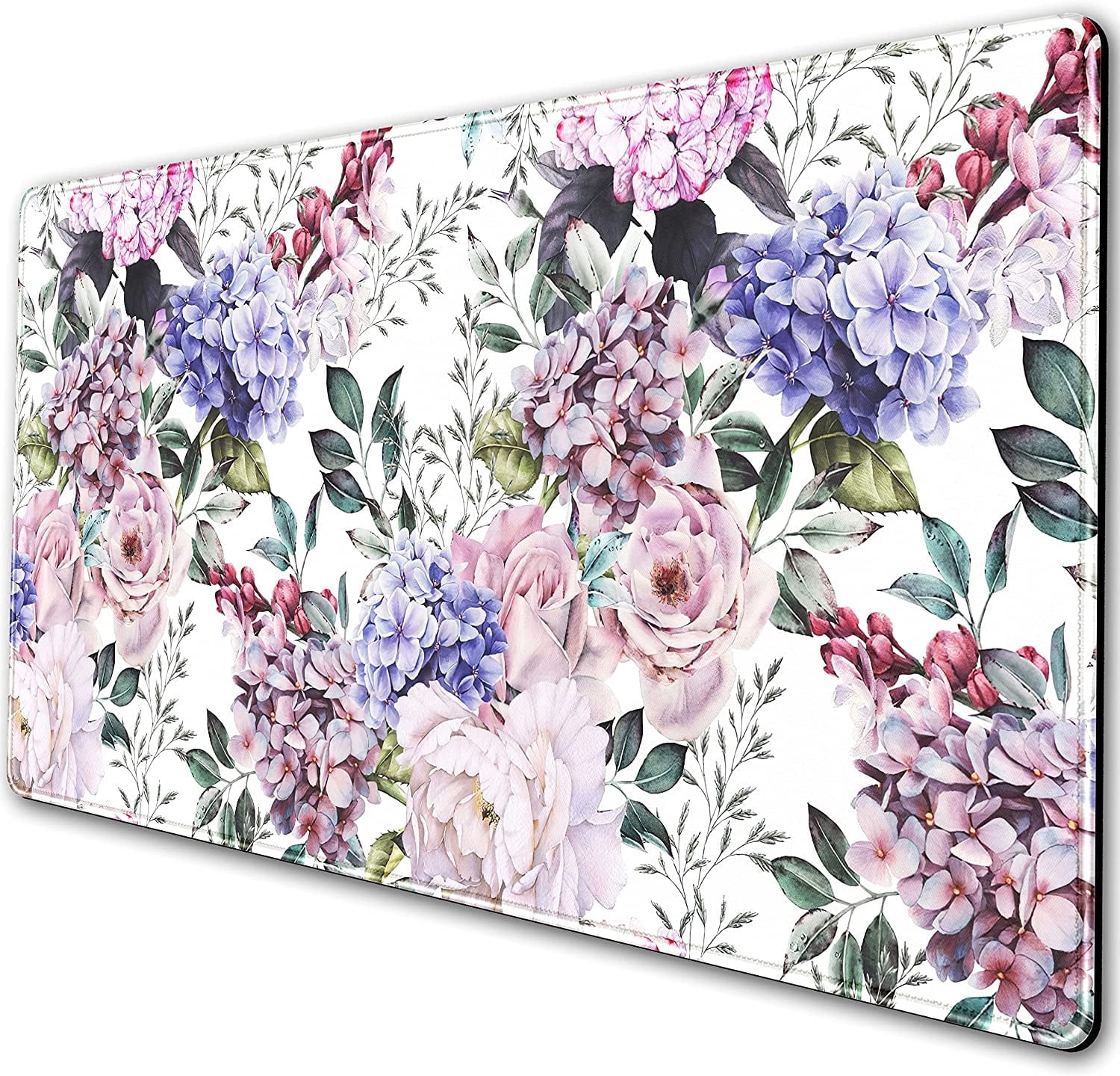 Pink Purple Floral Extended Mouse Pad Large Keyboard Mousepad,Non-Slip Rubber Base Mouse Mat with Stitched Edge XXL Desk Pad Protector for Computer Laptop PC 31.5x15.75 Inch, Hydrangea Peony Flower