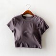 thumbnail image 2 of fatyb Hauts Courts pour Femmes à Manches Courtes avec Soutien-Gorge Intégré Hauts de Sortie Col Ras du Cou Entraînement T-Shirts Basiques Rembourrés, 2 of 3