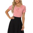 thumbnail image 1 of INSPIRE CHIC Blouse à Carreaux Vichy pour Femme, Paysanne, Col Rond, Volants, Manches Bouffantes, Haut Rouge P, 1 of 5