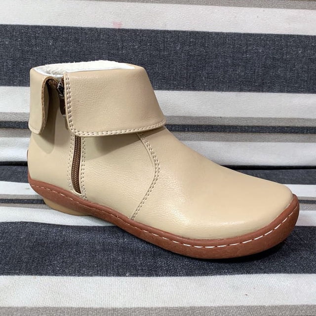 LSLJS Bottes à Bride, Semelle Plate, Fermeture Éclair Latérale, Tige Basse, Cuir, Fermeture Éclair, Courtes pour Femmes, Bottines à Talons Bas pour Femmes
