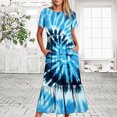 thumbnail image 1 of Fshaion Robe d'Été pour Femmes 2024 Grande Taille Décontractée Manches Courtes Col Rond Robe Décontractée Fluide à Étages Maxi Robe de Plage avec Poches Imprimé Tie-Dye en Solde à Moins de 10!, 1 of 7