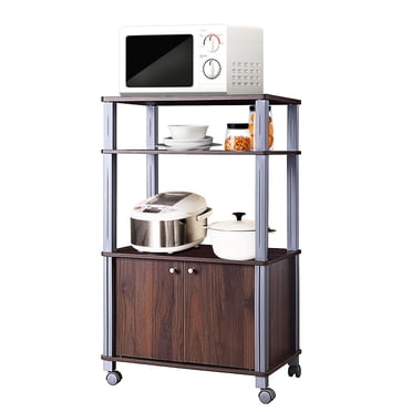 Gymax Étagère de Boulanger Support pour Micro-Ondes Chariot de Rangement Roulant Présentoir Multifonctionnel Noyer