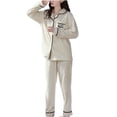 thumbnail image 1 of Ladies Fashion Flannel Solid Print Pocket Long Sleeve+ Long Pants Pajama Suit, 1 of 1