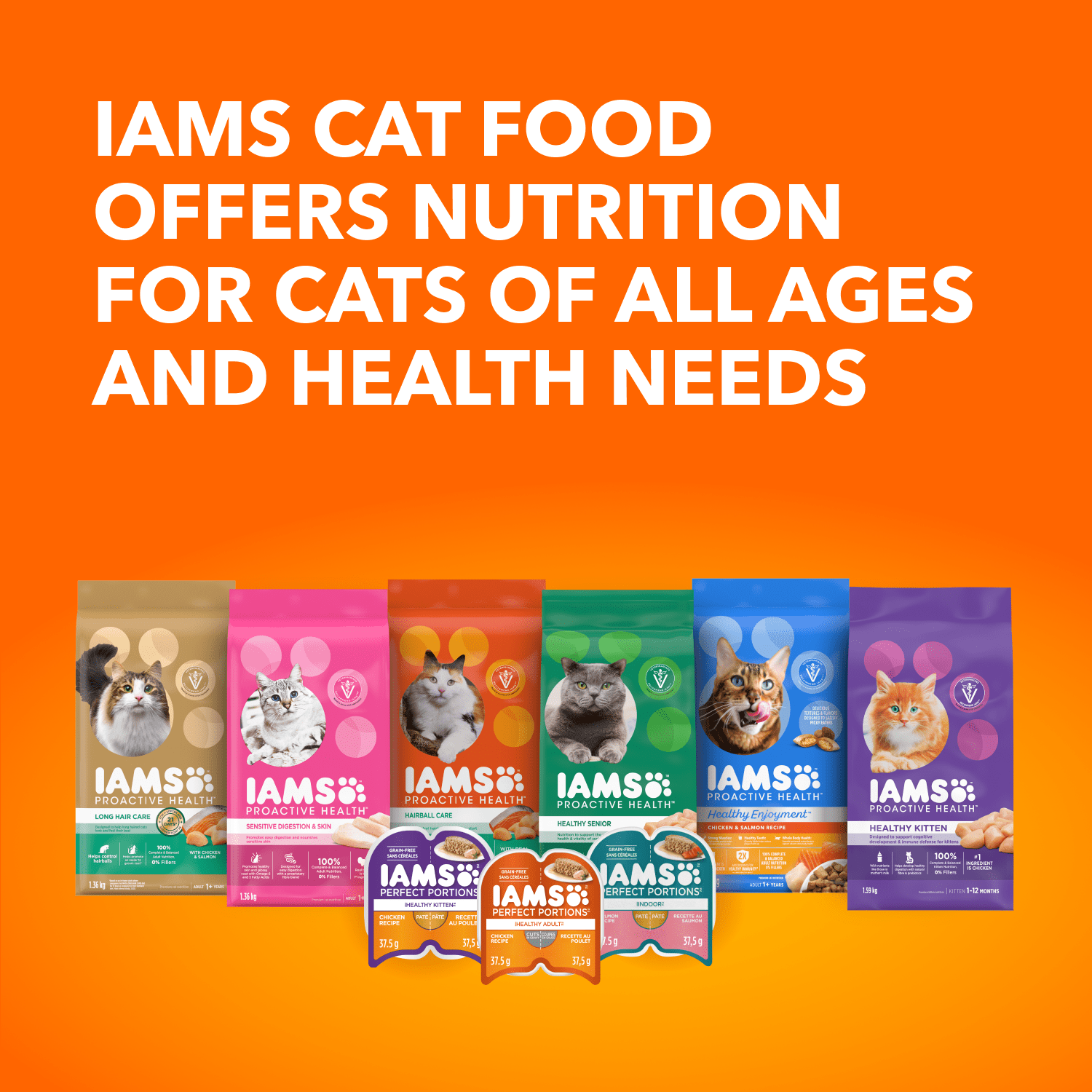 Iams Perfect Portions Sans Grains Coupes de Poulet en Sauce & Pâté au Saumon d'Intérieur Assortiment Adulte en Santé Nourriture Humide pour Chat Lot de 24