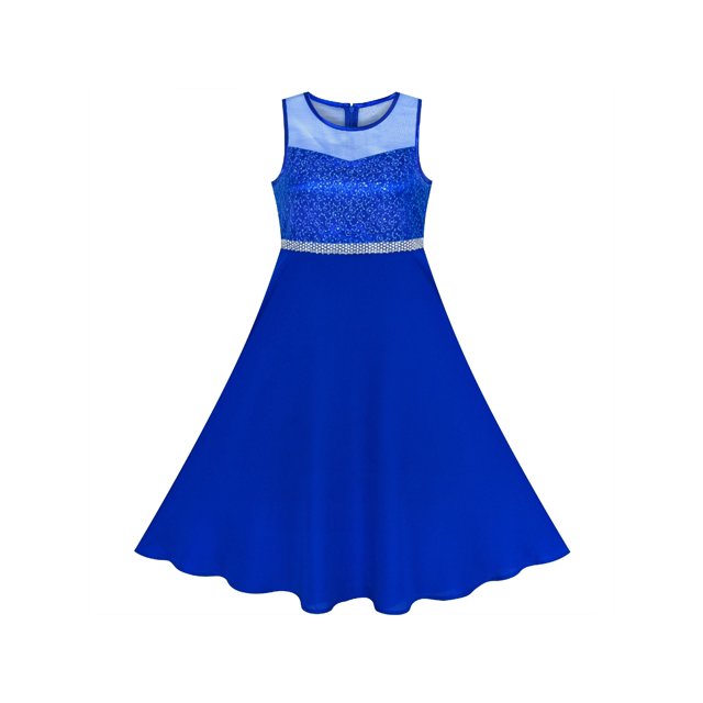 Robe Fille Bleue en Chiffon avec Strass Robe de Danse de Demoiselle d'Honneur 14 Ans
