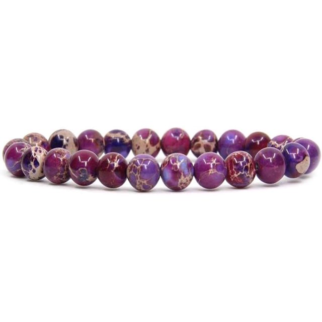 Purple Sea Sediment Jasper Handmade Gemstone 8mm Round Beads Elastic Bracelet 7" Unisex