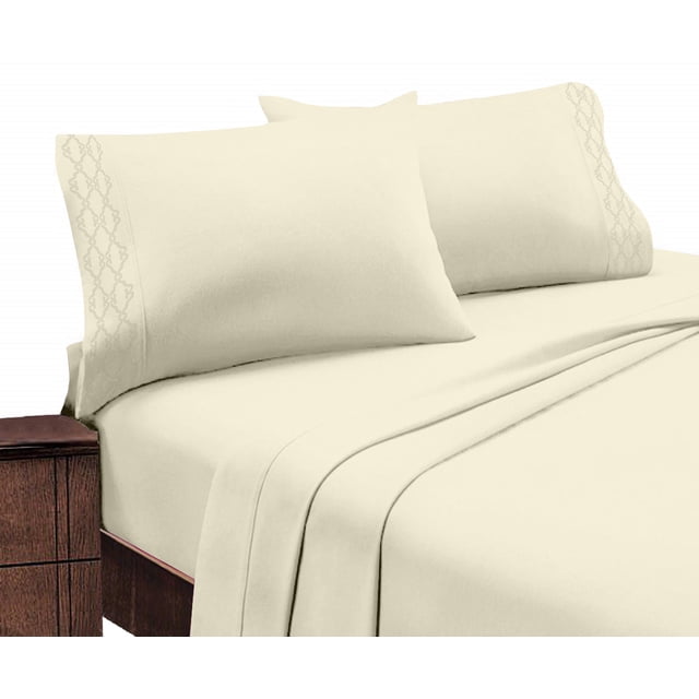 Hotel Luxurious, 1800 Series Super Soft Embroidery 3 PC Sheet Set (Twin Ivory)