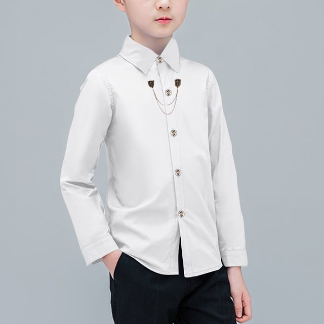 LSLJS Longues Chemise Habillée à Manches pour Garçons, Chemises à Boutons pour Enfants Bébés Garçons Hauts Décontractés Blouse à Col Rabattu Tenue Formelle Vêtements Cadeaux pour Enfants