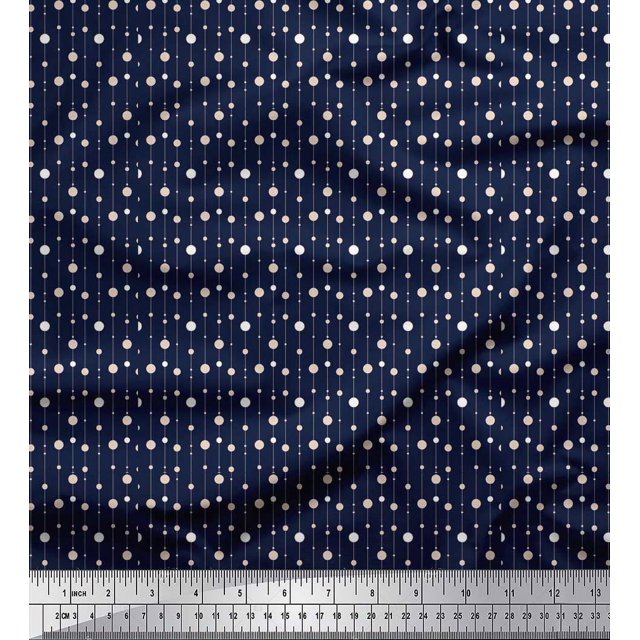 Soimoi Blue polyester Crepe Fabric Line & Circle Geometric Decor Fabric Printed Yard 52 Inch Wide