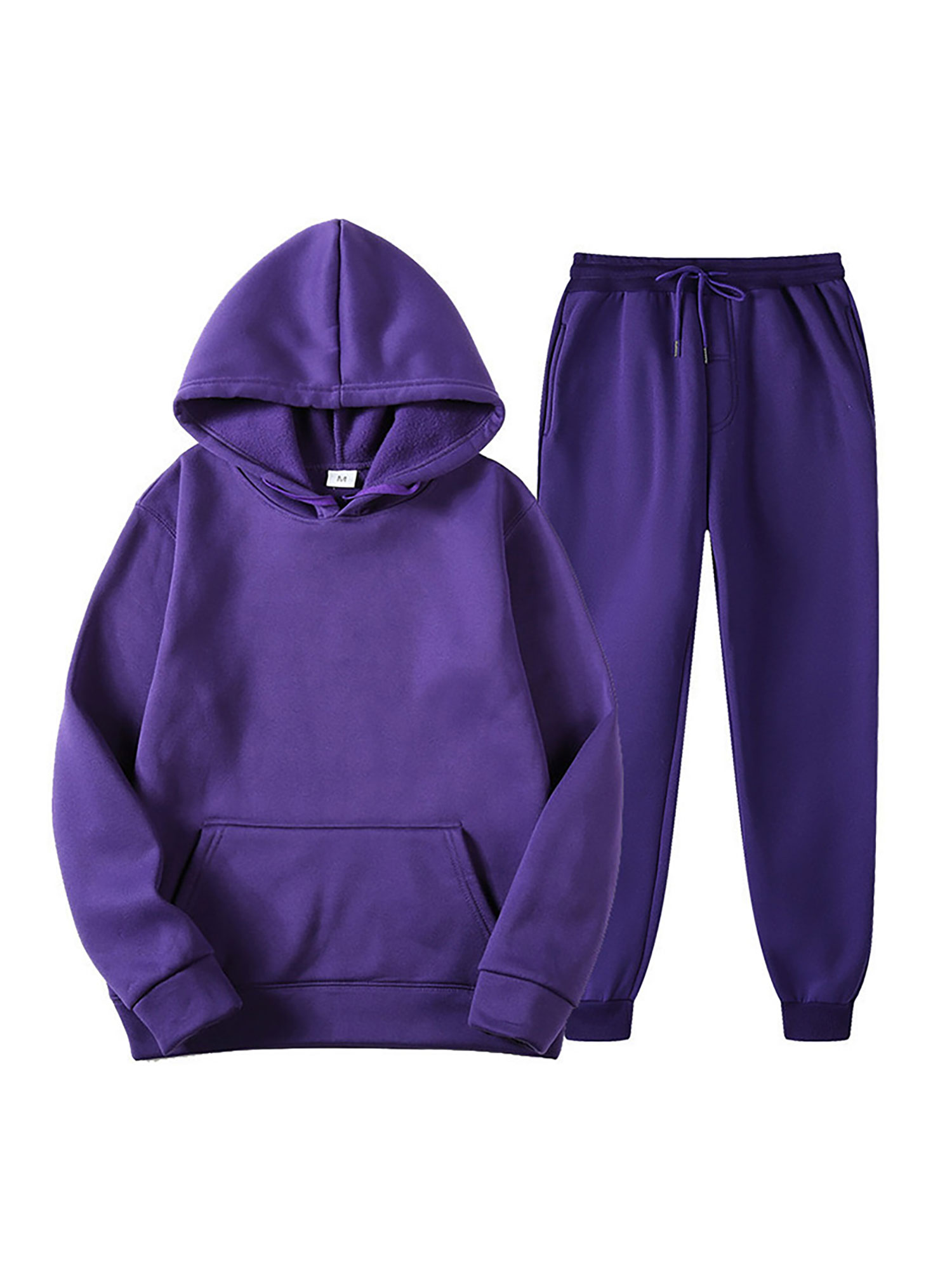 Innerwin Sweatshirts+Pant Outfits Two Pieces Men Tracksuit Set Sports 2 Pcs Fleece Jogger Sets Purple L