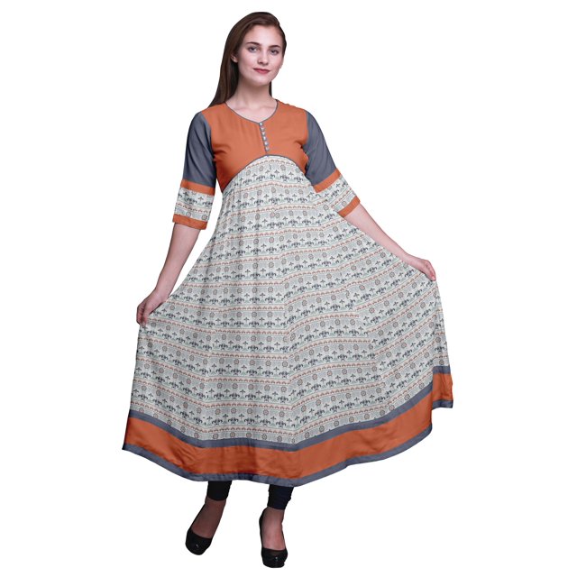 Bimba Kurtis Indiennes pour Femmes Imprimées, Kurti Anarkali Ligne A, Robe Décontractée