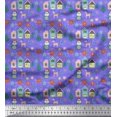 thumbnail image 1 of Soimoi Purple polyester Crepe Fabric Owl & Tree Christmas Printed Fabric 1 Yard 42 Inch Wide, 1 of 5
