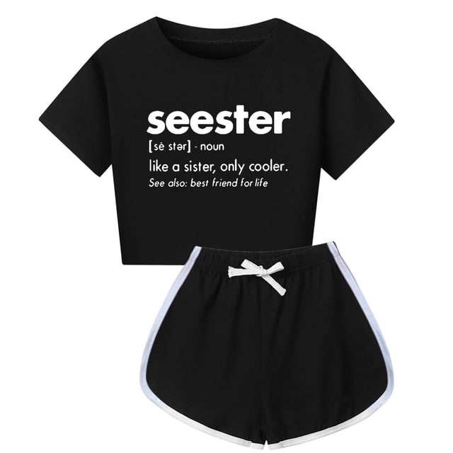 Hiiyo Big Girls Outfits Tracksuit Letter Print Short Sleeve T Shirt Shorts Set
