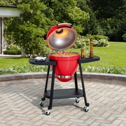 Sunjoy Charcoal Grill 20-Inch Kamado Grill Outdoor Egg Grill with Pizza Stone, Ultimate BBQ Grill and Smoker with Wheels