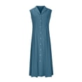 thumbnail image 4 of Amzcrzy Robes pour Femmes Couleur Unie Sans Manches Robes de Printemps Col en V à Boutons Robe d'Été Confortable Robe en Coton et Lin Tendance Col Rabattu Robes Maxi, 4 of 6