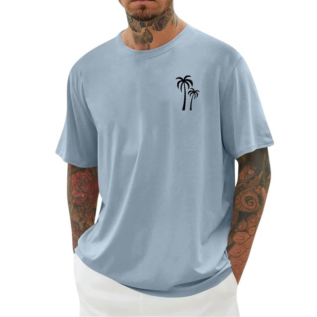 Birdeem Chemises pour Hommes Hommes Imprimé Col Rond Décontracté Mode Manches Courtes Blouses Col Rond Chemises