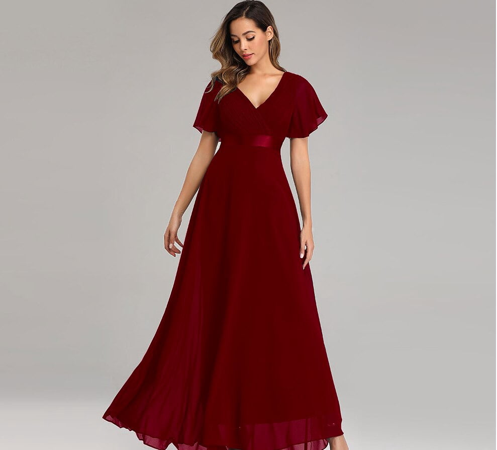 Evening Dresses Elegant V-Neck Ruffles Chiffon Formal Evening Gown Robe Vestidos De Fiesta Dress for Wedding Party