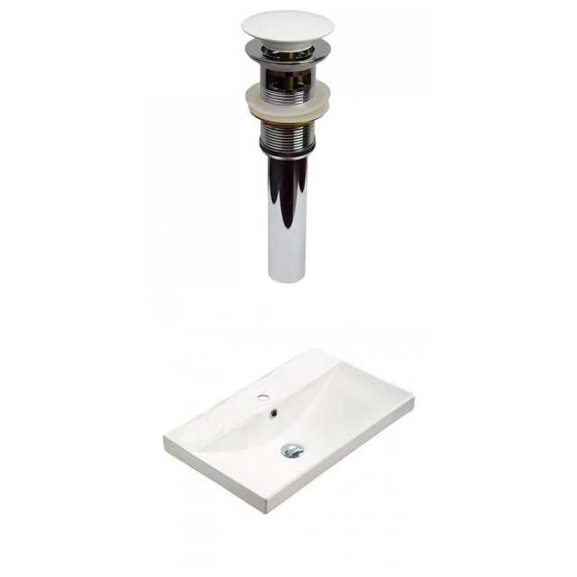 American Imaginations 23.86-in. W 1 Hole Ceramic Top Set In White Color - Overflow Drain Incl. AI-30862