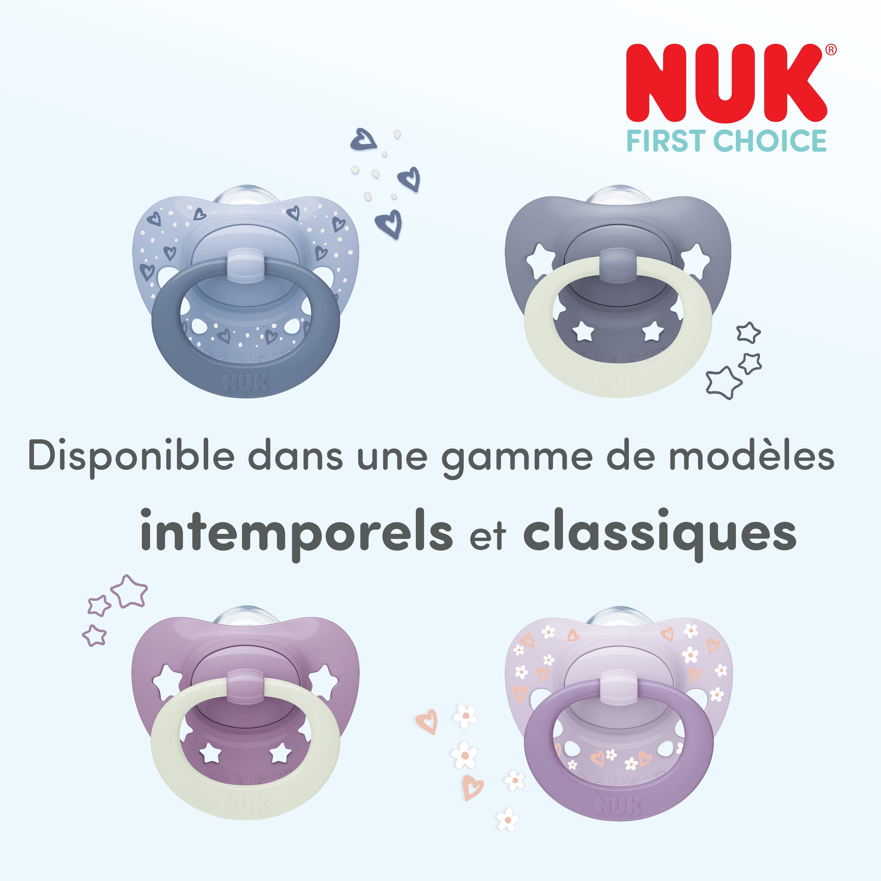 NUK First Choice Classic Night Baby Pacifiers, 6-18 Months, Orthodontic Pacifiers that Glow in the Dark, 95% Baby Acceptance**, Blue, 2 Count